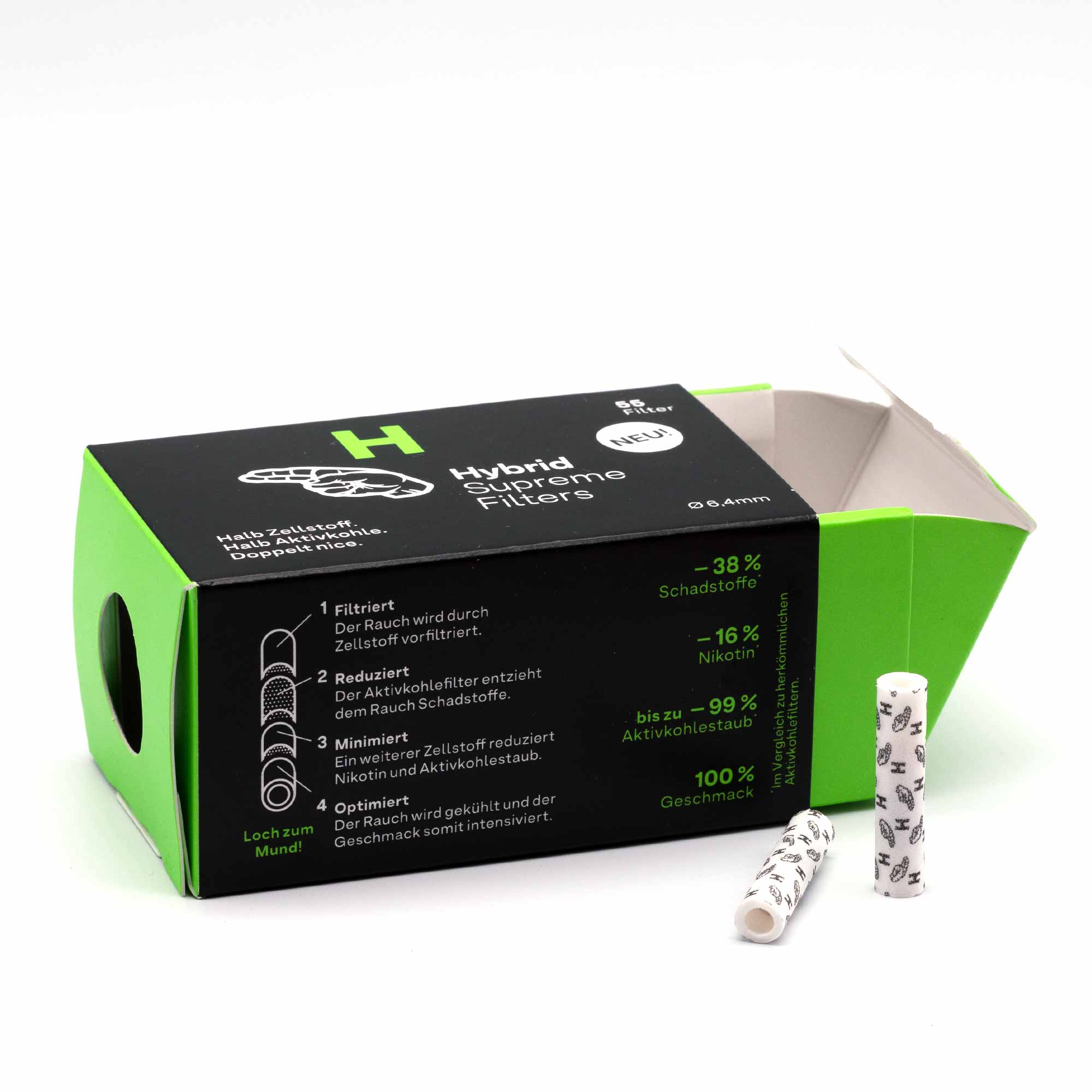 Kogu Hybrid Supreme celulosa activada Verde 8X 55 Stück 8 Cajas de 55 440 filtros, Incluye Funda 